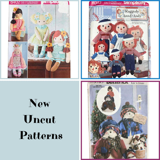 Raggedy Ann Doll Pattern, Giant Snowman Pattern, Sewing Patterns, Simplicity, Butterick, 8402, 8043, 5785, Uncut patterns