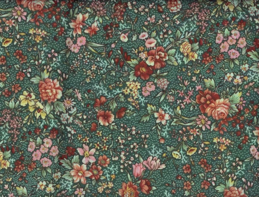 Country Floral Green Fabric, 100%Cotton Fabric,  Sewing, quilting fabric, fabric by the yard, Green Floral, Cottage floral