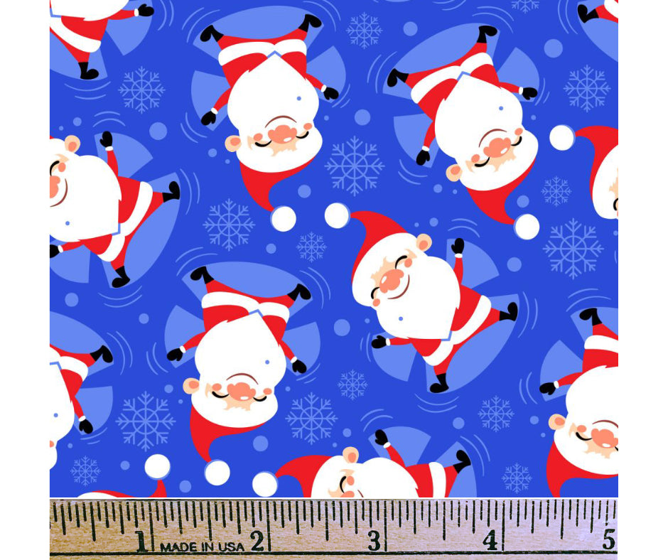 Snow Angel Santa Fabric, 100%Cotton Fabric,  Sewing, quilting fabric, fabric by the yard, Christmas fabric, Blue Christmas fabric