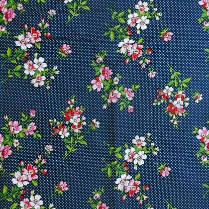 Waverly Floral on Blue Polka Dot Fabric, Sewing fabric, Quilting,  cotton fabric, floral fabric, small floral print