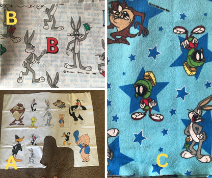 Looney Tunes Fabric 100% Cotton Fabric, Vintage Fabric, quilting, Sewing, Bugs Bunny, Daffy Duck, Flannel Fabric, OOP Character fabric