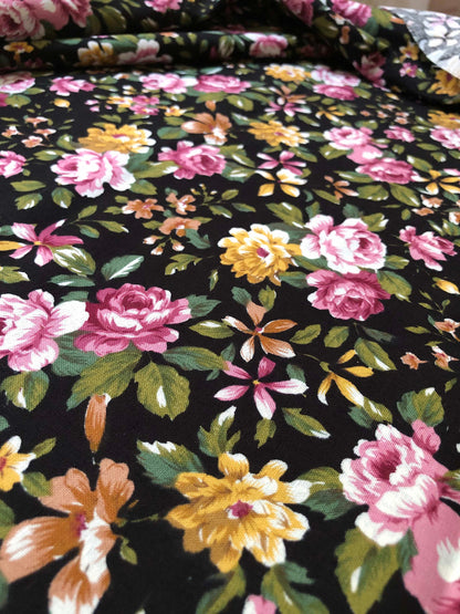 Black Floral 100% Cotton fabric, Pink floral fabric quilting fabric, Sewing, crafting, fabric by the yard,  fall floral fabric print