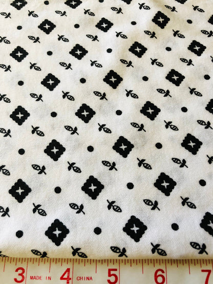 WIDE WIDTH White Knit Fabric, Black and White knit, Fabric by the Half Yard, apparel fabric, Sewing, crafting, 60in