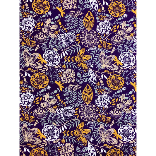 Petunia Jacobean Botanical Floral Fabric 100% Cotton Fabric by the Yard, sewing, quilting fabric, plum fabric, mustard fabric, leaf fabric