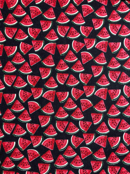 Watermelon Fabric 100% Cotton Fabric by the Yard, sewing, quilting fabric, summer, melon slices on black novelty fabric