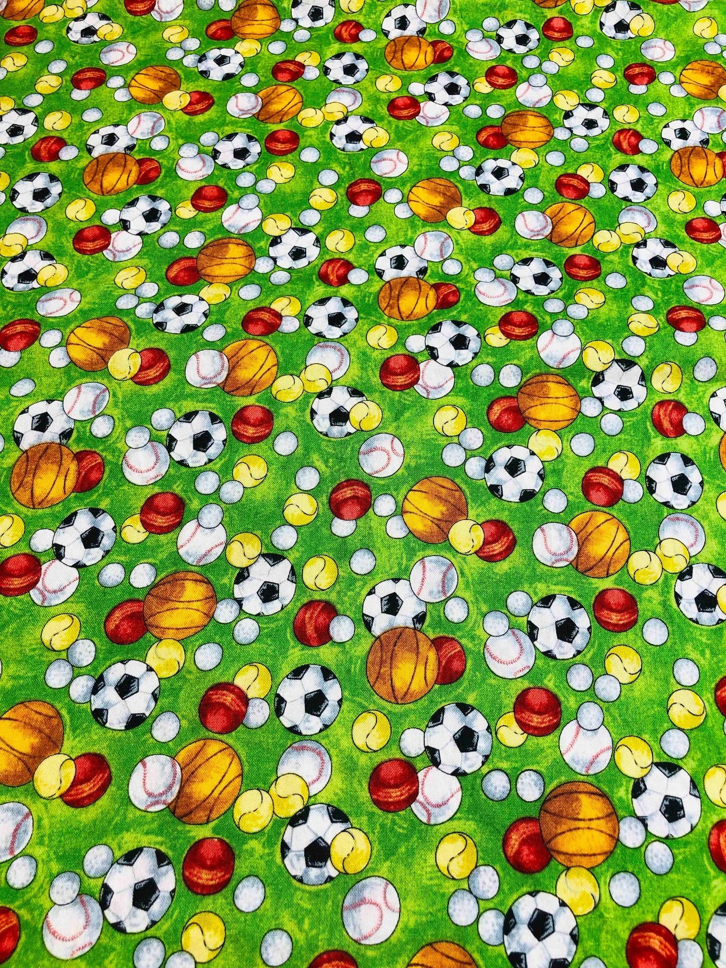 Green Sports Fabric, Sewing, quilting fabric, Cotton Fabric, Green fabric, fabric for boys, Soccer, basketball, baseball, tennis, golf