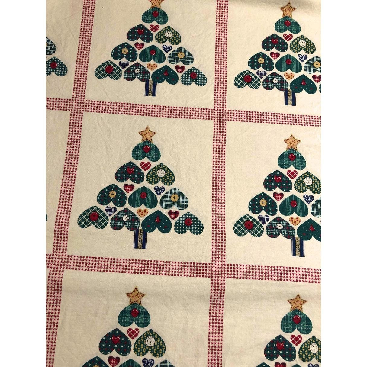 Vintage Scrappy Christmas Tree Fabric, quilting fabric, Sewing, crafting, Country Christmas, holiday fabric