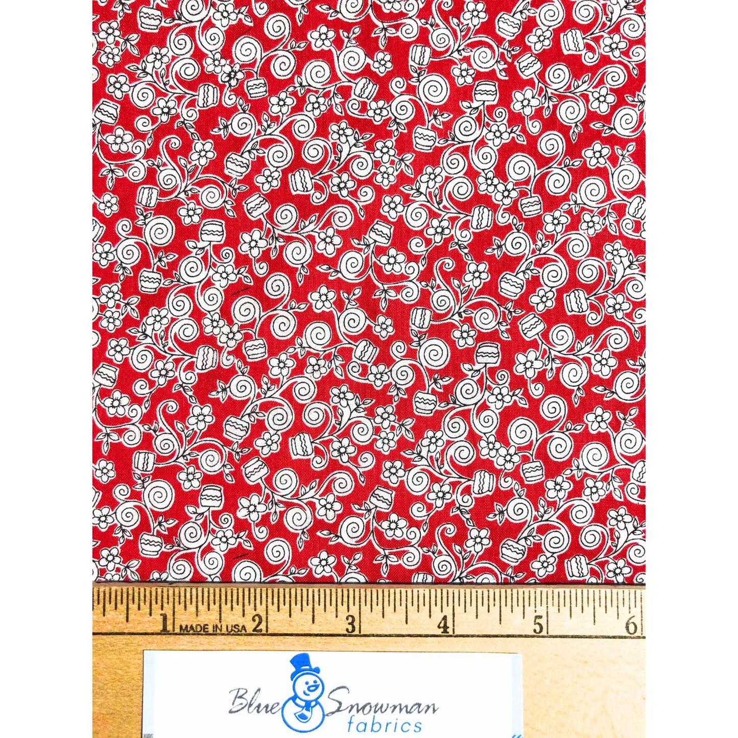 Red Garden Fabric, Mildred's Memory Garden, Grandma's Attic, red and white fabric, quilting fabric, Sewing, crafting