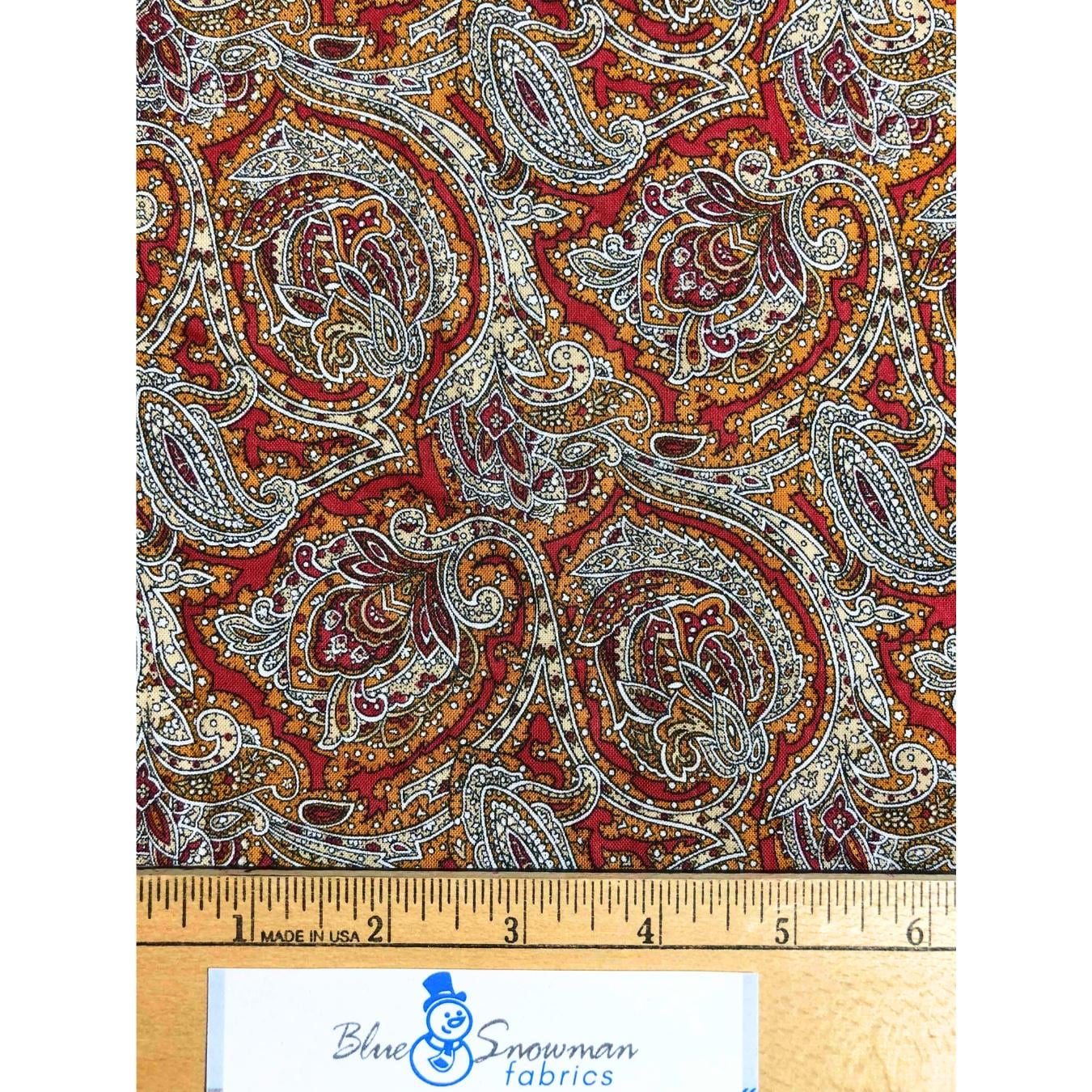 Fall Paisley Fabric, red fabric, gold fabric, quilting fabric, Sewing, crafting, fall fabric