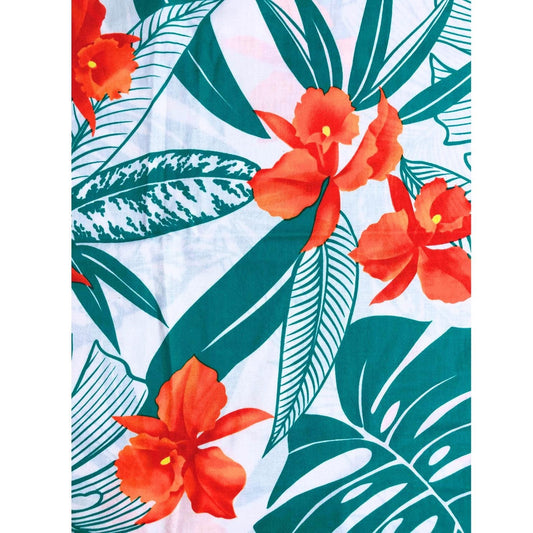 Hoffman California Hawaiian Fabric, Sewing, quilting fabric, Cotton Fabric, teal Hawaiian fabric, orange Hawaiian floral, floral fabric