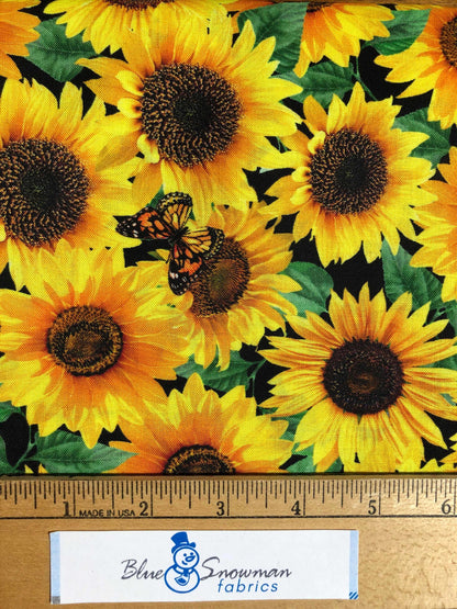 Timeless Treasures Coordinating Advice From a Sunflower Fabric, Sewing, quilting fabric, Cotton Fabric, Sunflower stripe, butterfly