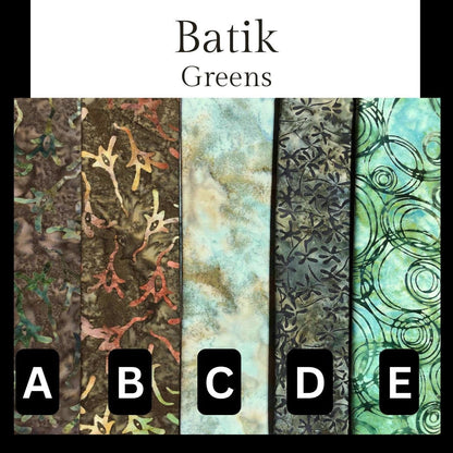 Batik Greens, Sewing, quilting fabric, Cotton Fabric, Green Batik, Leaf Batik, Batik circles, camo batik, olive batik