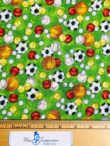 Green Sports Fabric, Sewing, quilting fabric, Cotton Fabric, Green fabric, fabric for boys, Soccer, basketball, baseball, tennis, golf