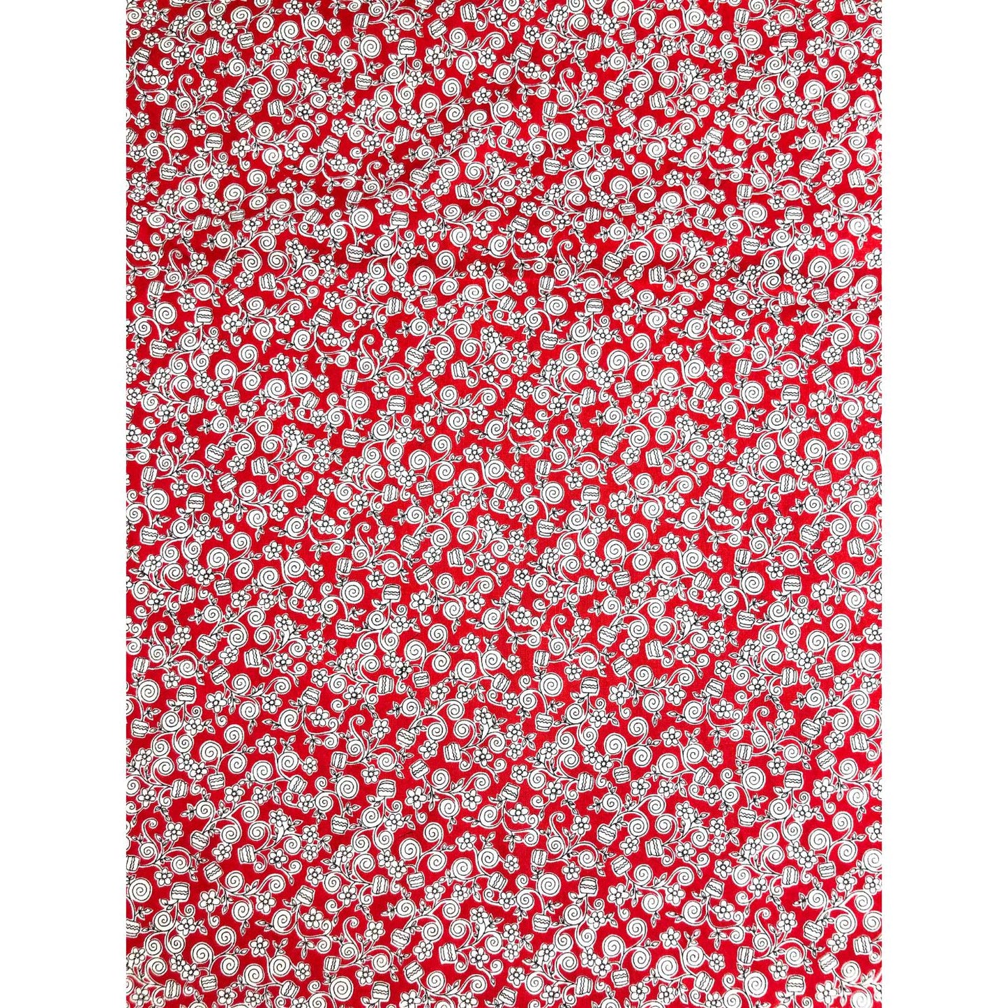 Red Garden Fabric, Mildred's Memory Garden, Grandma's Attic, red and white fabric, quilting fabric, Sewing, crafting