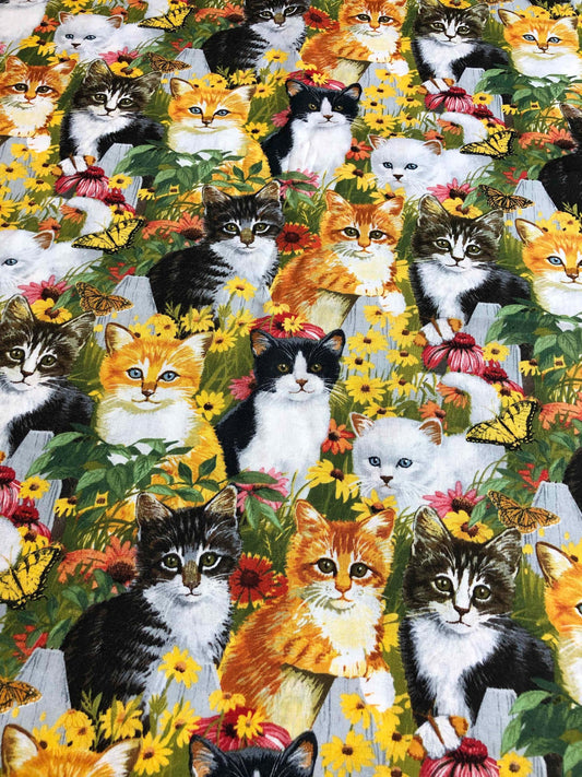 Kittens and Butterflies Fabric,  100% Cotton Fabric, Sewing, quilting fabric, Spring fabric, novelty fabric, cat fabric, fabric for girls