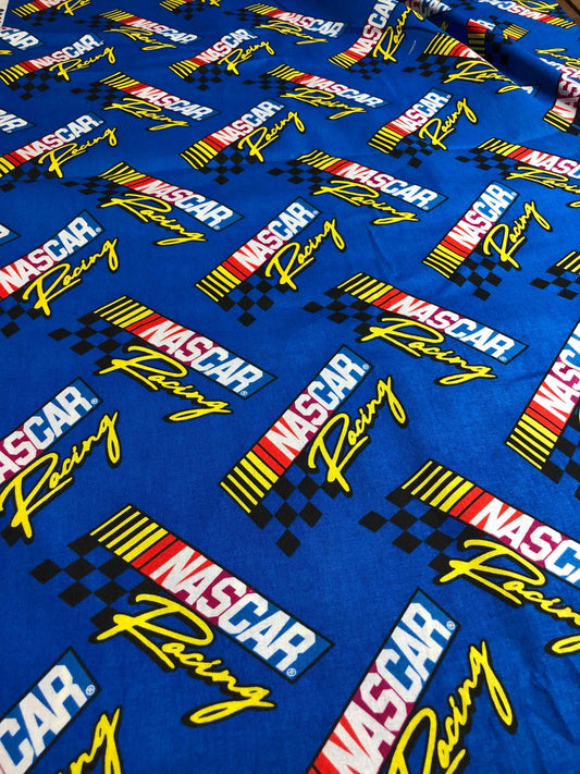 Blue Licensed NASCAR Fabric,  100% Cotton Fabric, Sewing, checkered flag, NASCAR racing fabric, fabric for boys, fabric for men, mancave