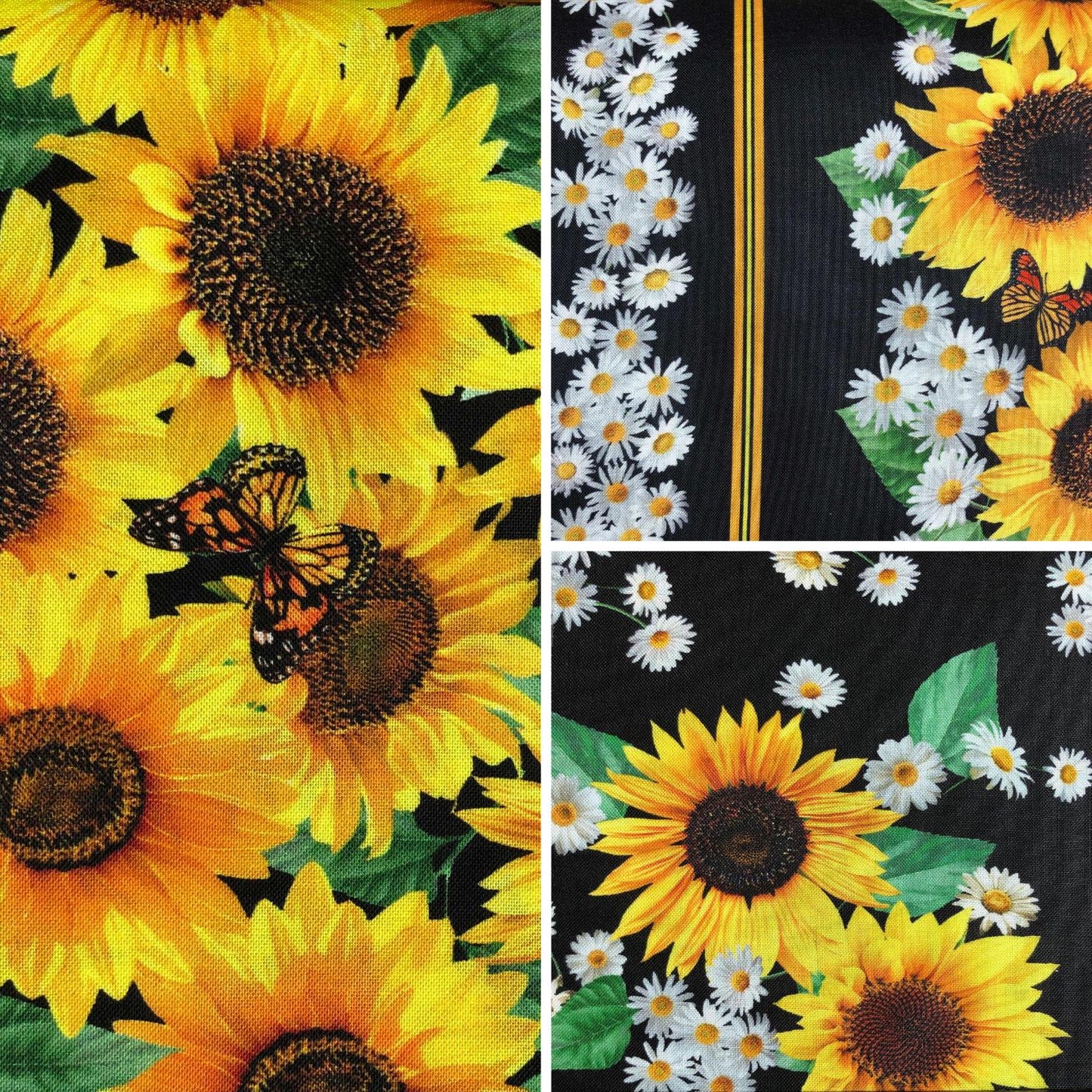 Timeless Treasures Coordinating Advice From a Sunflower Fabric, Sewing, quilting fabric, Cotton Fabric, Sunflower stripe, butterfly