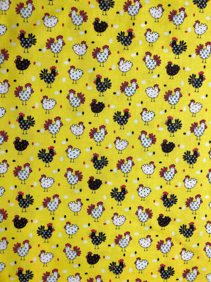 Fabric Traditions Chickens Fabric,  100% Cotton Fabric, Sewing, quilting, Yellow Farm Fabric, Chicken and the Egg, Kitchen fabric