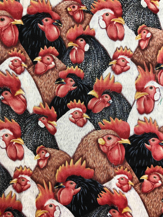 Rooster Fat Quarter, Rooster Head Fabric, quilting fabric, Sewing, crafting, Red and Black fabric