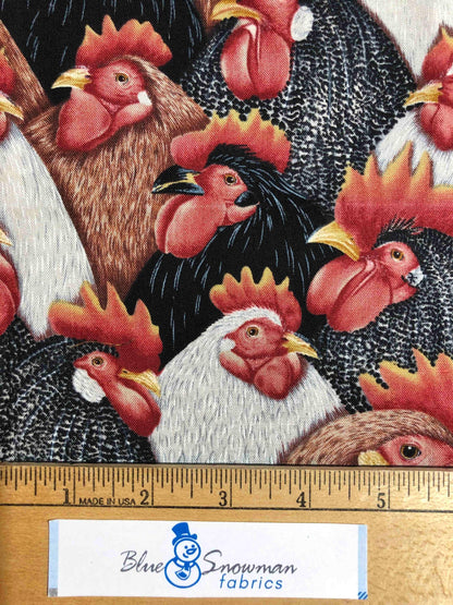 Rooster Fat Quarter, Rooster Head Fabric, quilting fabric, Sewing, crafting, Red and Black fabric