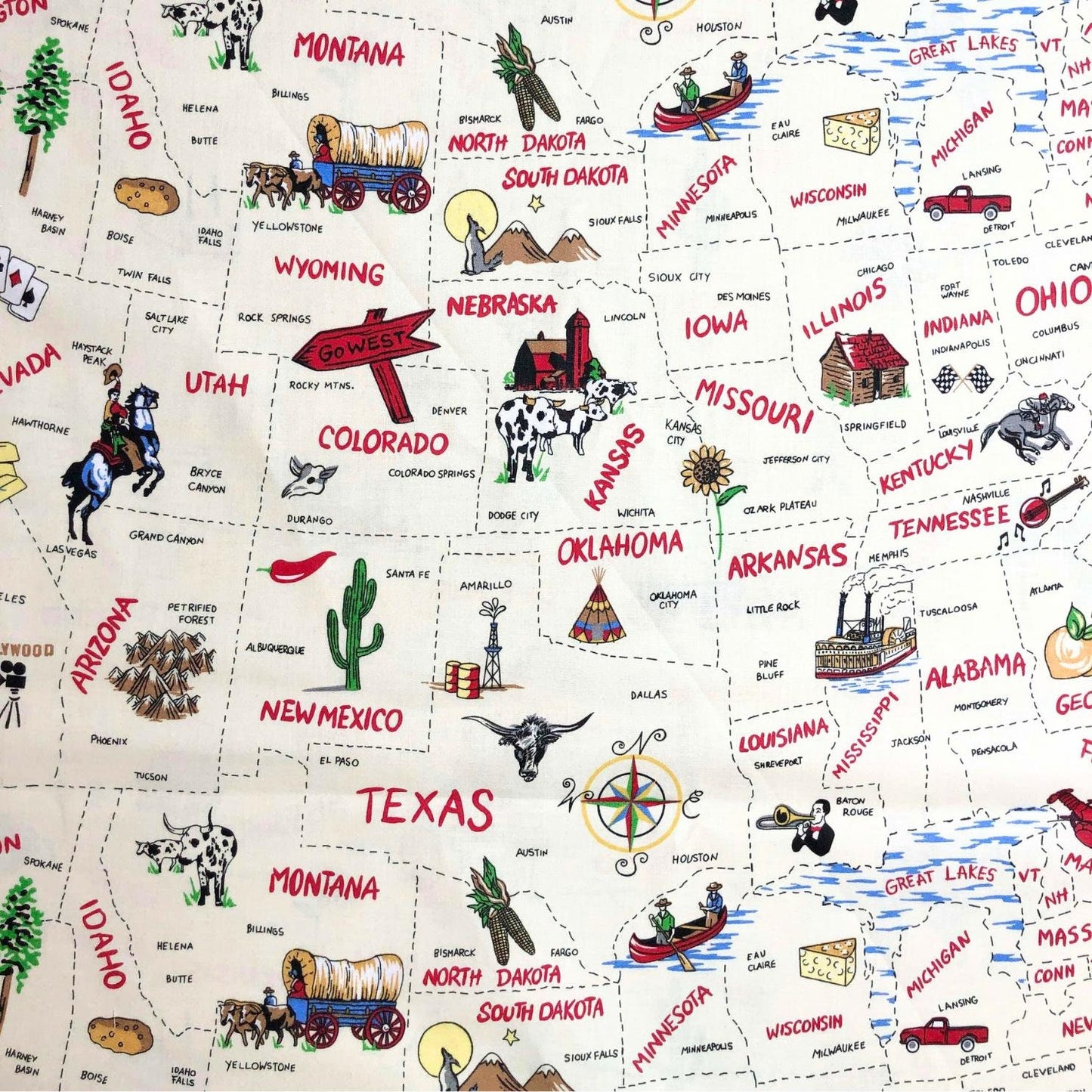 Fabric Traditions United States Map Fabric,  100% Cotton Fabric, Sewing, quilting fabric, decor fabric