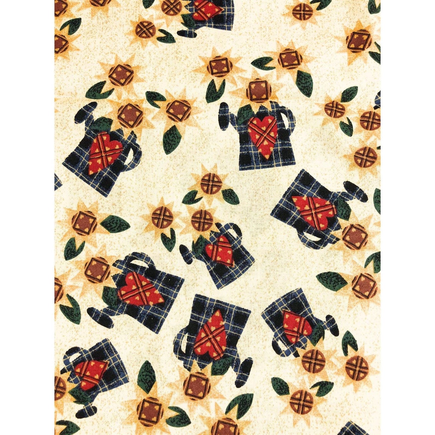 Sunflowers and Watering Cans Fall Fabric,  100% Cotton Fabric, Sewing, quilting, autumn fabric, sunflower fabric, patchwork fabric