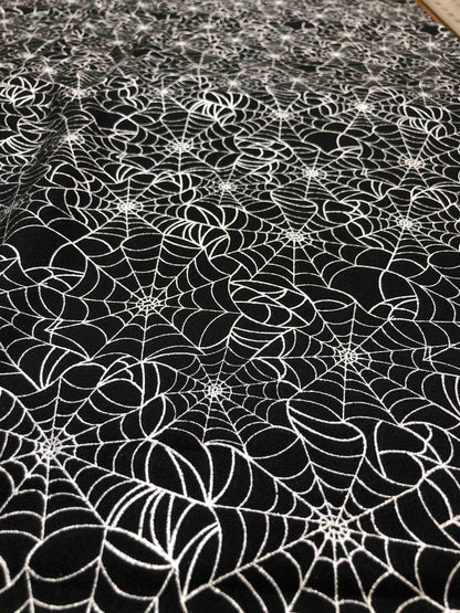 Halloween Metallic Spider Web Fabric, 100% Cotton Fabric, Sewing, quilting fabric, crafting fabric, Halloween fabric, Trick or Treat, RTC