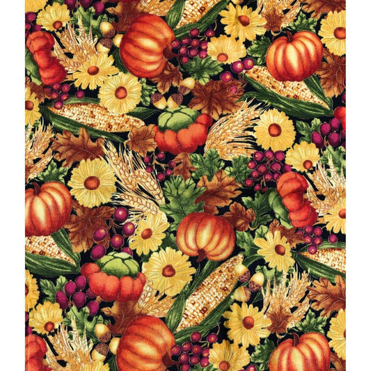 Repurposed Fall Harvest Fabric,  100% Cotton Fabric, Sewing, quilting, autumn fabric, Sunflower fabric, Pumpkin fabric, fall fabric