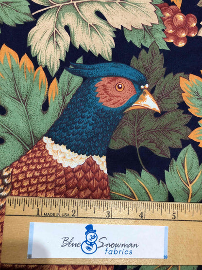 Cranston Large Pheasant Quail Panel Fabric, Sewing fabric, OOP fabric, Floral panel, Fall fabric panel