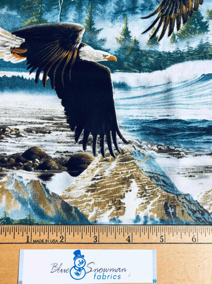 Majestic Eagle Fabric, scenic mountain fabric,  100% Cotton Fabric, Sewing, quilting fabric, fabric for men