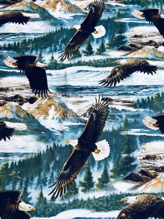 Majestic Eagle Fabric, scenic mountain fabric,  100% Cotton Fabric, Sewing, quilting fabric, fabric for men