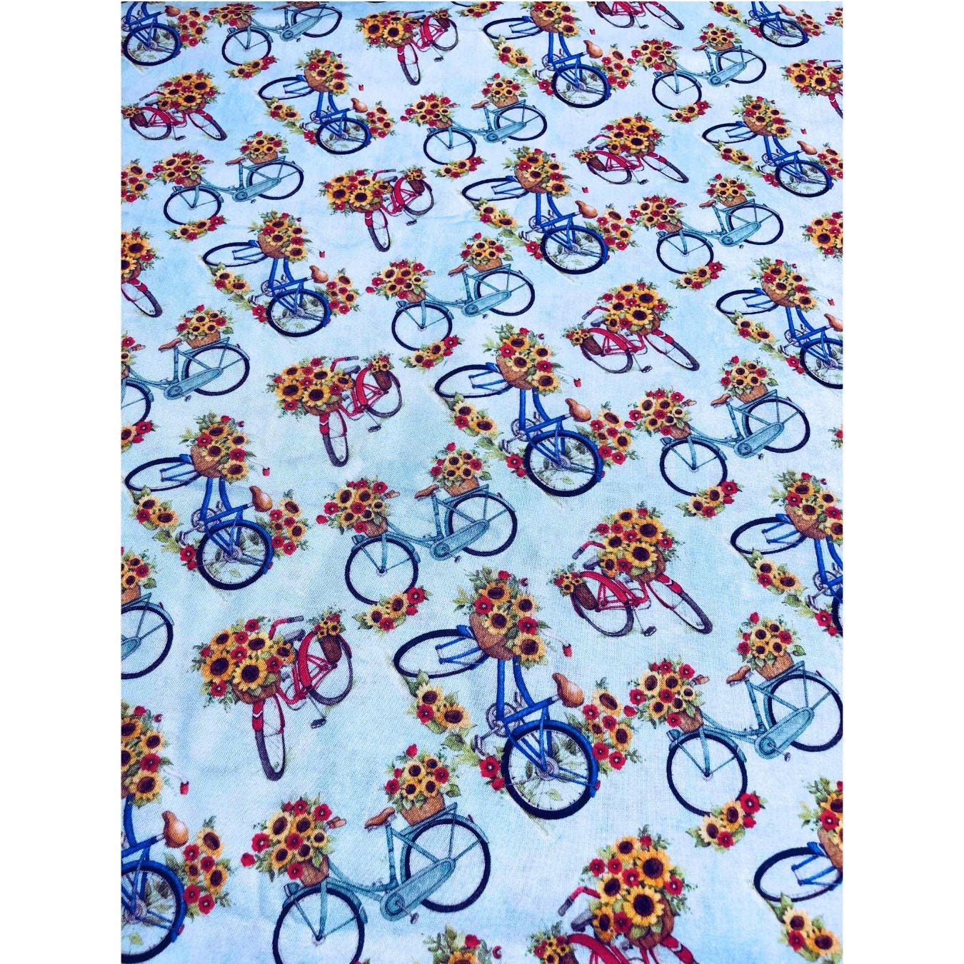 Sunflowers and Bicycles Fabric, Susan Winget,  100% Cotton Fabric, Sewing, quilting fabric, Spring fabric, novelty fabric