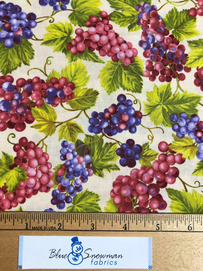 Grape Leaf Fabric,  100% Cotton Fabric, Sewing, quilting fabric, Spring fabric, novelty fabric, wine decor, kitchen fabric, fruit fabric