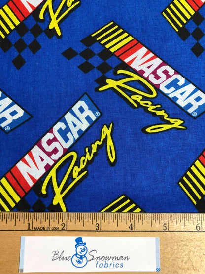 Blue Licensed NASCAR Fabric,  100% Cotton Fabric, Sewing, checkered flag, NASCAR racing fabric, fabric for boys, fabric for men, mancave