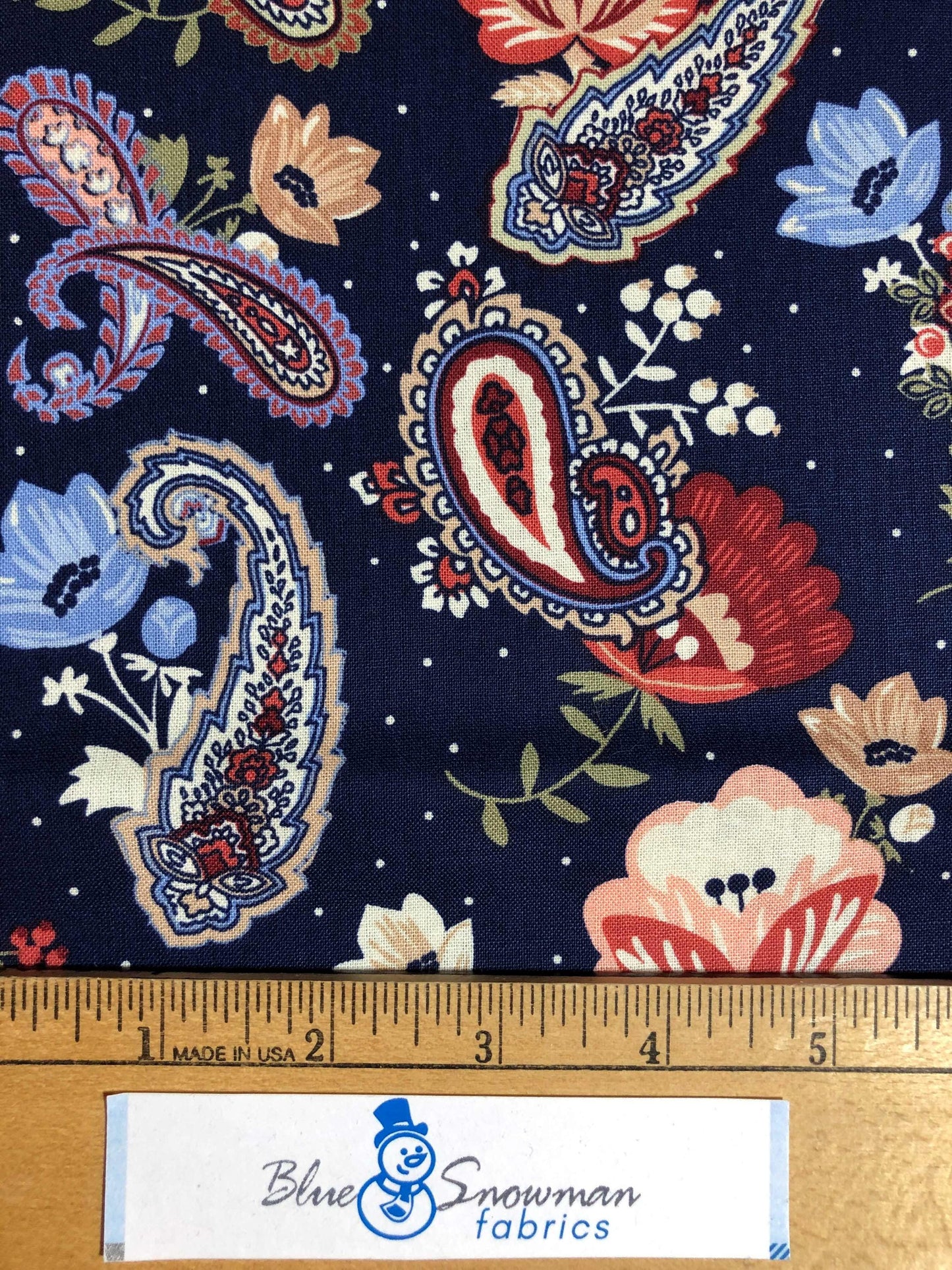 Navy Blue Floral Paisley Fabric, Floral Fabric, Cotton Fabric, Sewing, quilting, Blue Paisley