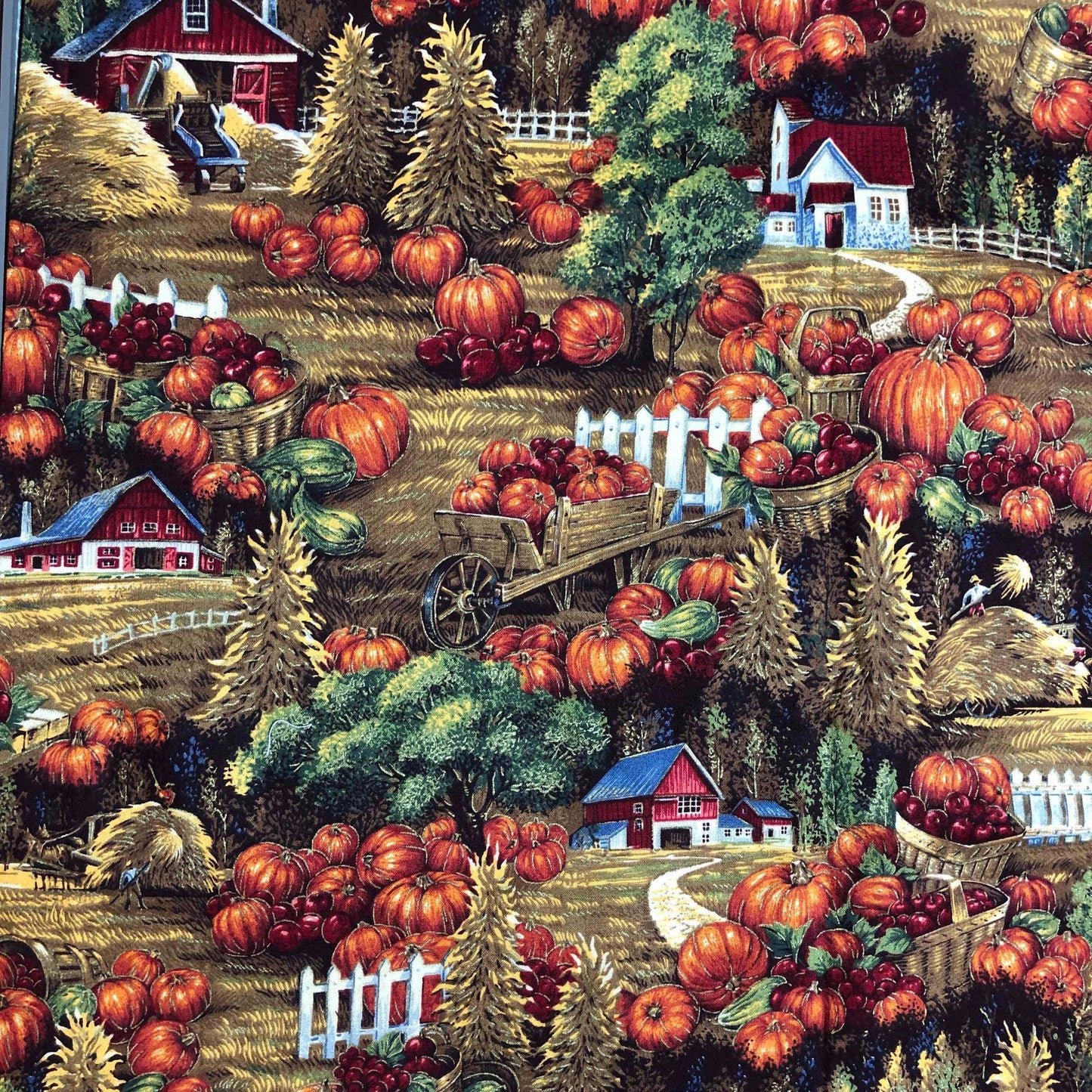 Cranston Fall Harvest Pumpkin Farm Scenic Fabric,  100% Cotton Fabric, Sewing, quilting, pumpkin fabric,  autumn fabric, fall fabric