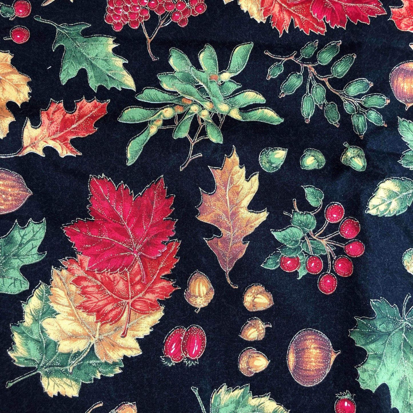 Cranston Fall Leaf and Acorn Fabric,  100% Cotton Fabric, Sewing, quilting, Leaf fabric,  autumn fabric, fall fabric, metallic fabric