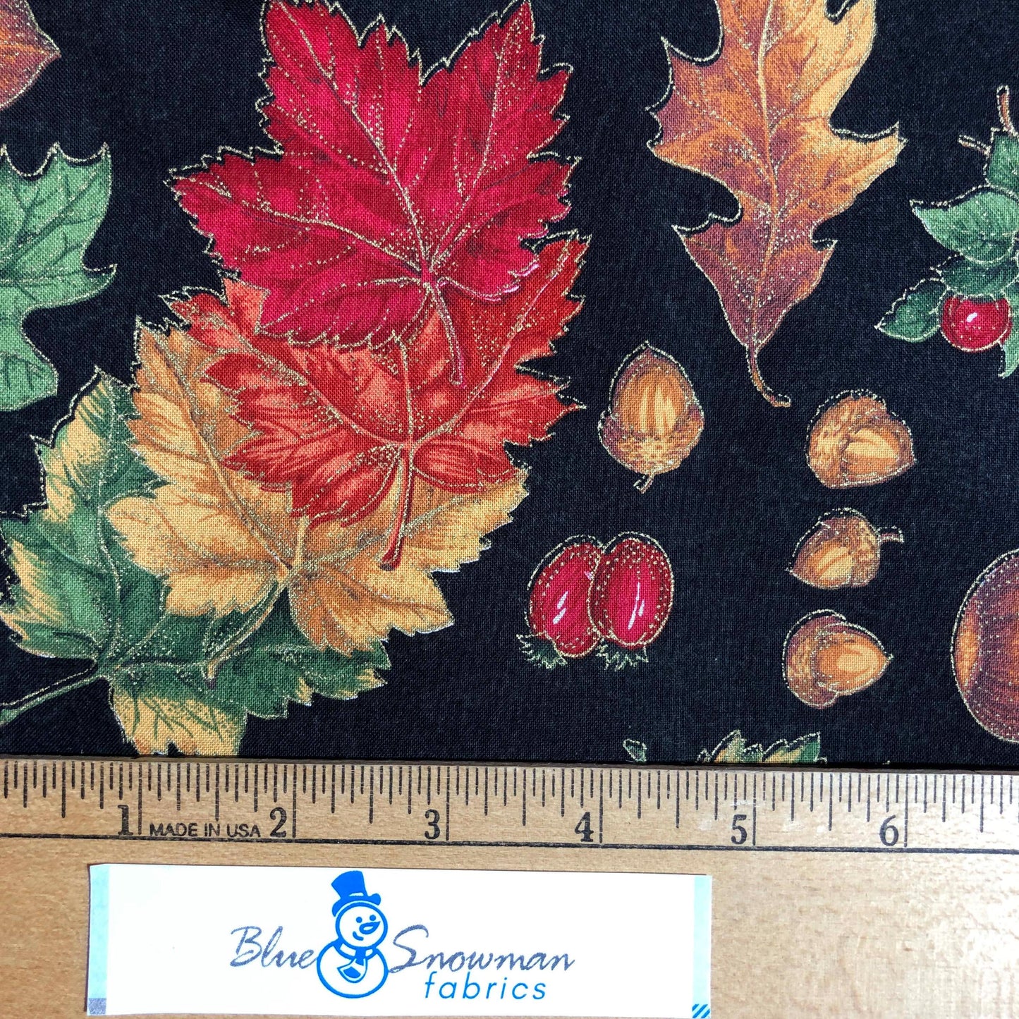 Cranston Fall Leaf and Acorn Fabric,  100% Cotton Fabric, Sewing, quilting, Leaf fabric,  autumn fabric, fall fabric, metallic fabric