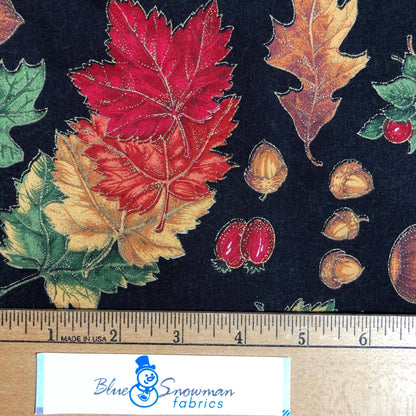 Cranston Fall Leaf and Acorn Fabric,  100% Cotton Fabric, Sewing, quilting, Leaf fabric,  autumn fabric, fall fabric, metallic fabric