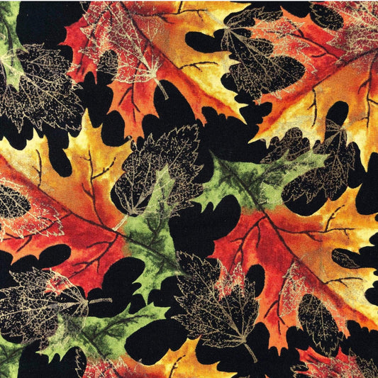 Autumn Leaves Fall Fabric,  100% Cotton Fabric, Sewing, quilting, metallic fabric,  autumn fabric, fall fabric, Springs Creative