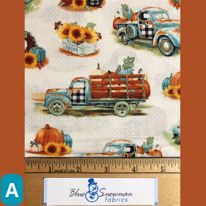 Autumn Blue Truck Fall Fabric, 100% Cotton Fabric, Sewing, quilting, autumn fabric, pumpkin fabric, Trucks and Barns, Coordinating Fabrics