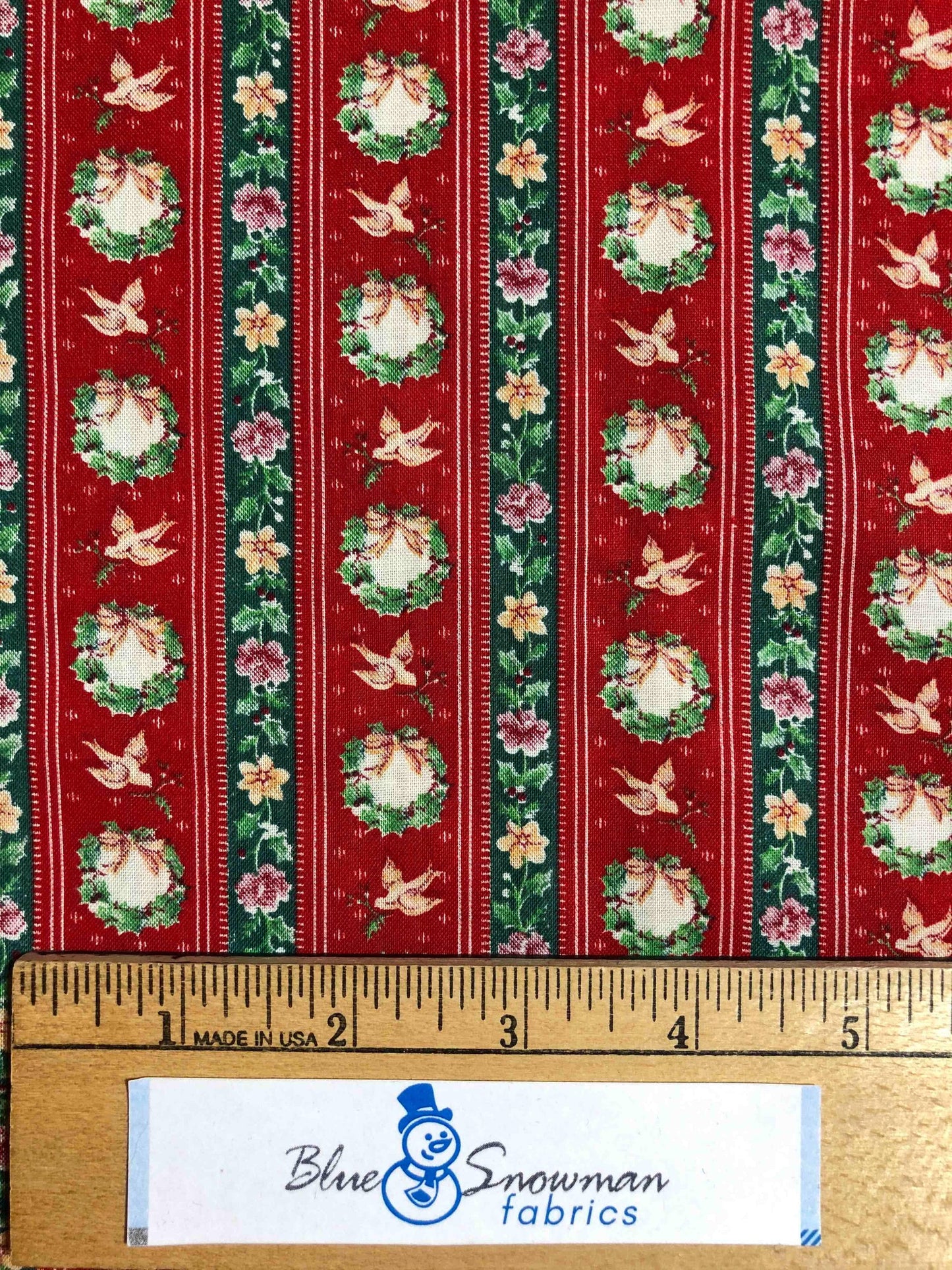 Vintage Ameritex Country Classics Christmas fabric, Christmas Stripe fabric, Sewing, quilting, craft fabric, Christmas wreath, OOP holiday