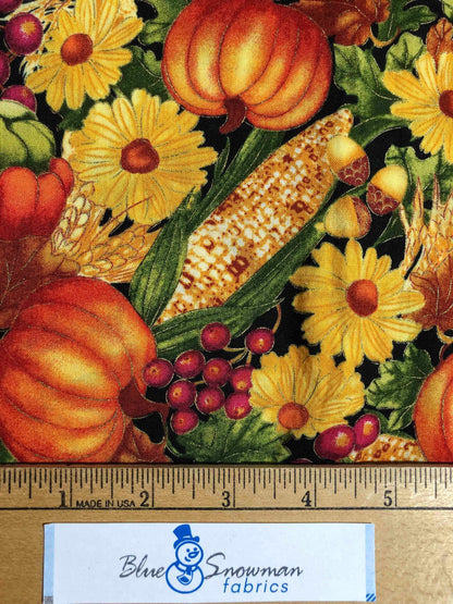 Repurposed Fall Harvest Fabric,  100% Cotton Fabric, Sewing, quilting, autumn fabric, Sunflower fabric, Pumpkin fabric, fall fabric