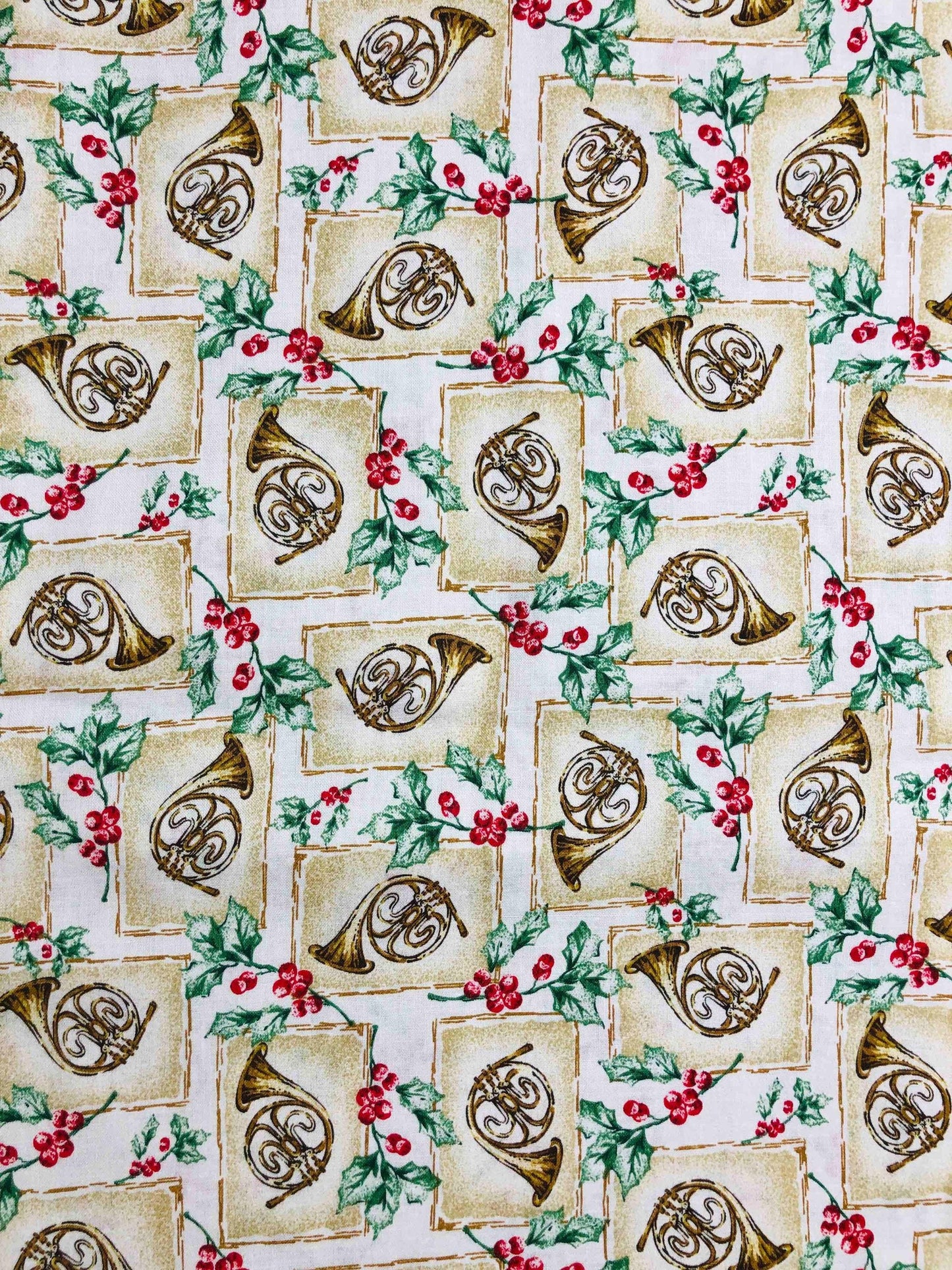 Oakhurst Textiles Christmas fabric, Fabric by the Yard, french horn, music fabric, Sewing, crafting, Christmas Craft, Christmas decor