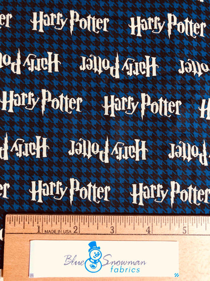 Licensed Harry Potter fabric, Sewing, quilting, Blue houndstooth fabric, crafting, Camelot Fabrics, wizard, JK Rowling