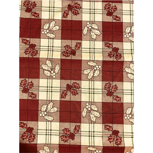 Christmas Plaid Fabric, Holly Fabric, Sewing, quilting fabric, Cotton Fabric, Red plaid, holiday fabric