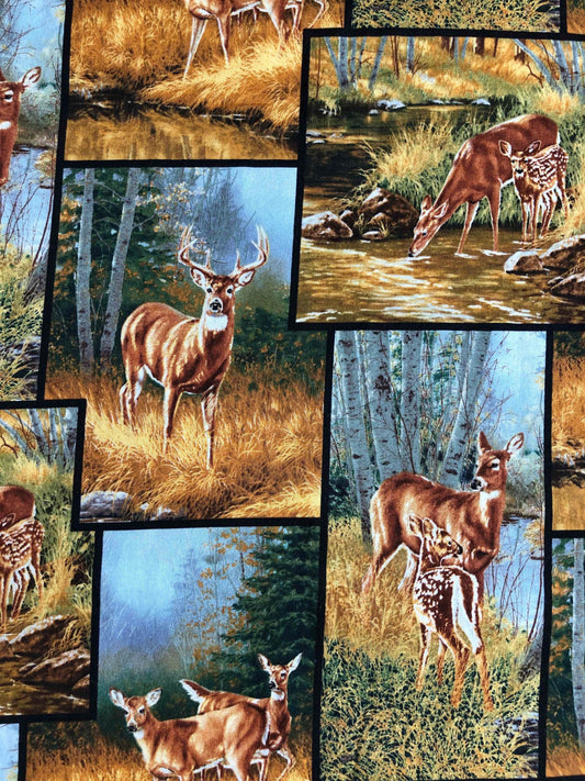 Springs Creative Fabrics Whitetail Deer Patch, Wildlife Fabric, Sewing, quilting, crafting, fabric for men, deer fabric, Wild Wings