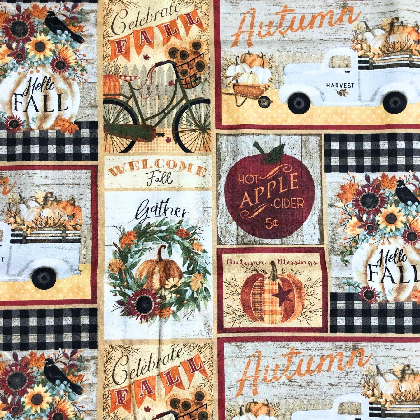 3 Wishes Fabric, Autumn Hello Fall Fabric, Cotton Fabric, Sewing, quilting, autumn fabric, autumn blessings, fall patchwork fabric