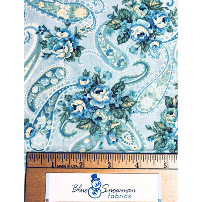 DISCOUNTED, Teal Blue Paisley Fabric, 100%Cotton Fabric, Sewing, quilting fabric, floral fabric, mint green fabric, paisley floral