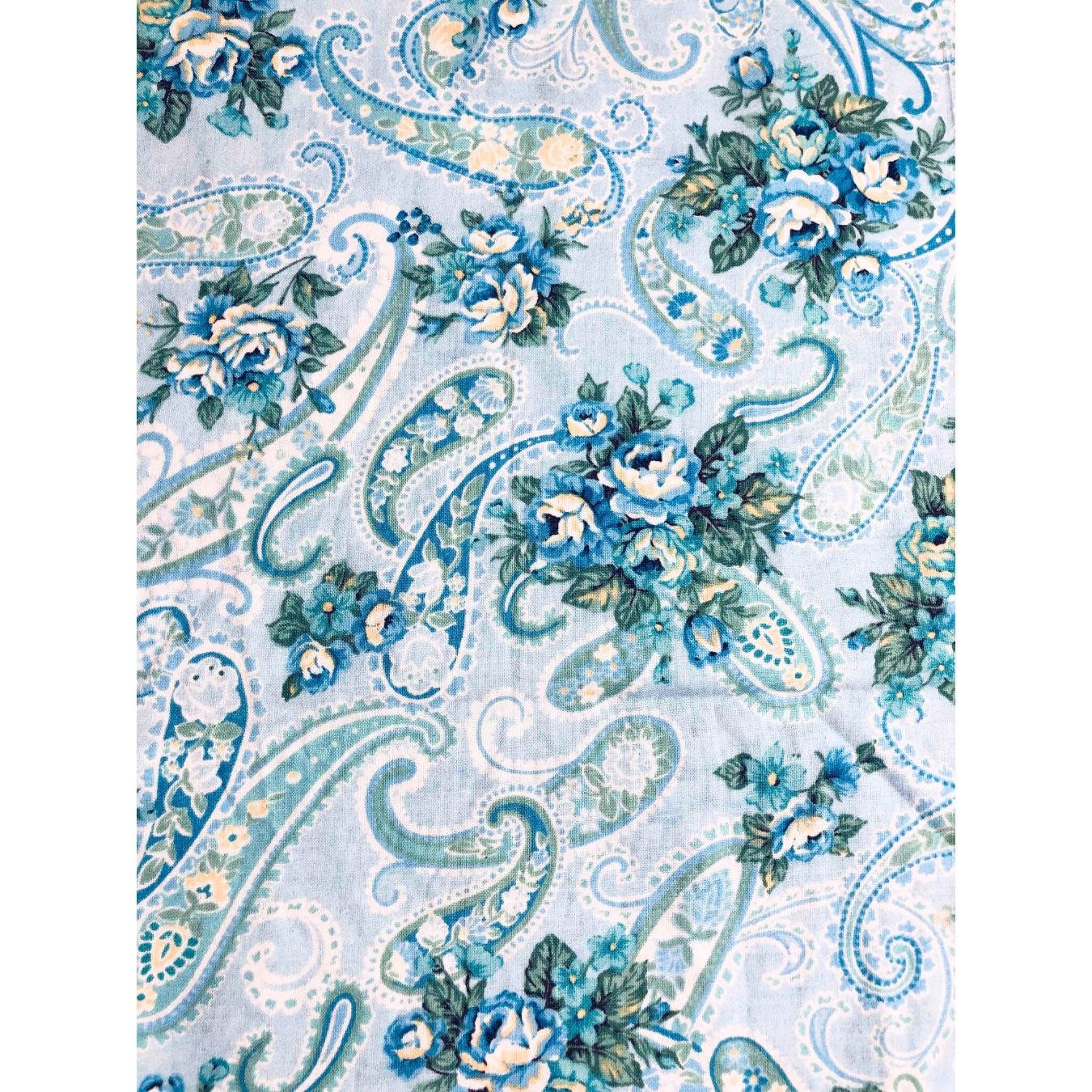 DISCOUNTED, Teal Blue Paisley Fabric, 100%Cotton Fabric, Sewing, quilting fabric, floral fabric, mint green fabric, paisley floral